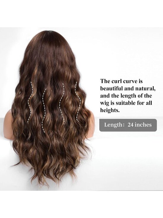 Women\'s Dark Brown Heat Resistant Long Curly Wavy Synthetic Wig Bang Size 26In main image 5